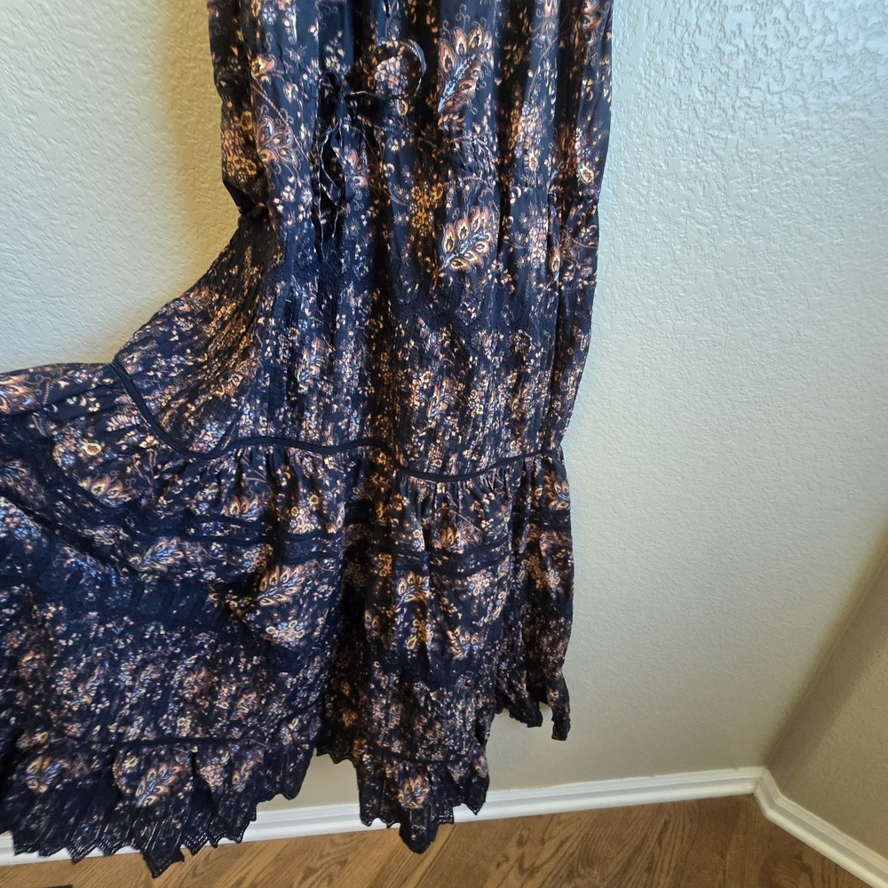 Ulla Johnson Jacqueline 8 Black Floral Pleated Cocktail Evening Midi Dress - Picture 2 of 14